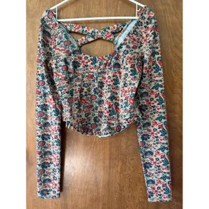 Free People sz M Ruffle Paisley Melanie Scoop Top Blouse Boho Feminine Cottage thumbnail 8
