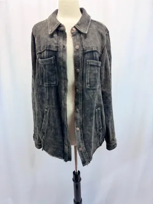Washed Black Shacket Jacket M Womens Edgy Grunge Western Urban Casual Festival thumbnail 2