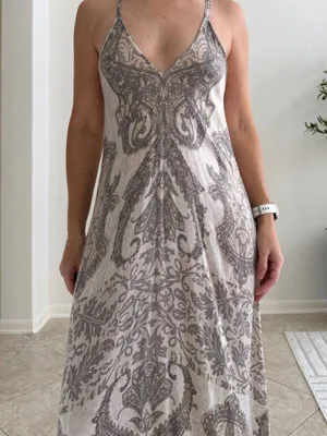 Hale Bob Taupe Paisley Halter Maxi Dress Size S thumbnail 4
