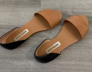 Steve Madden Tan and Black Two-Piece Open-Toe Sandals thumbnail 1