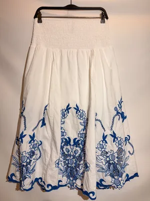 Anthropologie White Cotton Cutwork Embroidered Lined Midi Skirt Size S thumbnail 6
