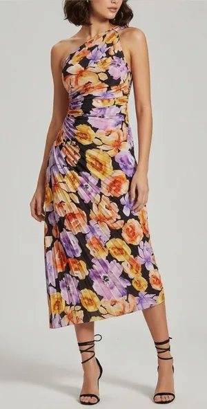GEISHA DESIGNS X ANTHROPOLOGIE Asymmetrical Hem Midi Dress, Purple, XS thumbnail 1