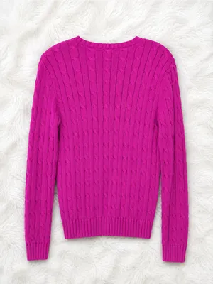 Polo Ralph Lauren Sport Cable Knit Sweater Pink Magenta Blue Pony | Size Large thumbnail 2