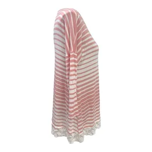 Pinkblush Pink White Striped Lace Hem Tunic Top Size Small 3/4 Sleeve thumbnail 3