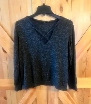 Women’s XL long sleeve Strappy Blouse Shirt Charcoal thumbnail 1