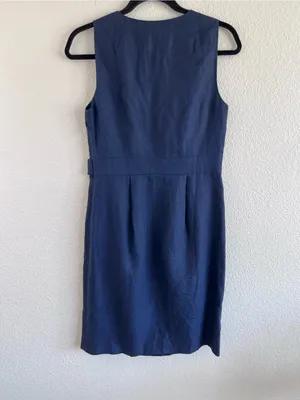 J. Crew Factory Women's Sheath Dress with Waist Tabs Linen Navy Suiting thumbnail 4
