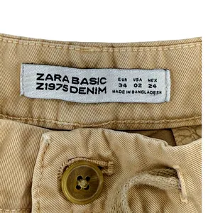 Zara Basic Z1975 Denim Khaki Drawstring Jogger Pants Frayed Blue Side Hem Sz 2 thumbnail 6