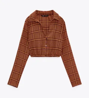 ZARA Plaid Crop Tops Orange Size Small thumbnail 1