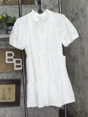Cece Womens V-Neck Babydoll Tiered Dress 7023936 New Ivory Off White S thumbnail 1