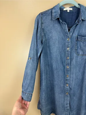 Side Stitch Los Angeles PXS Lyocell Chambray Tunic 3/4 Sleeve Shirt Oversized thumbnail 3
