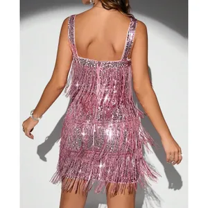 NWT Madam Uniq Pink Sequin Fringe Mini Dress 1920s Flapper Party XS thumbnail 2