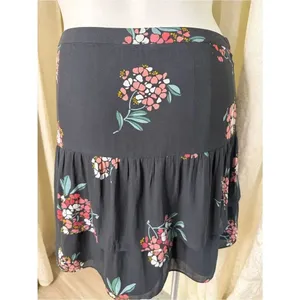 LOFT Black Tiered Mini Skirt with Pink & Green Floral Print thumbnail 5