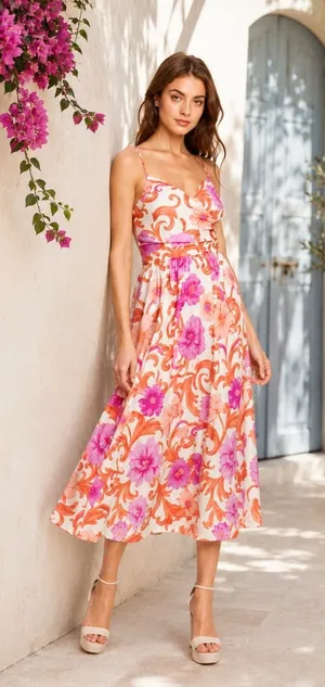 Flying Tomato VACAY BLOOM WOVEN MIDI DRESS Large thumbnail 1