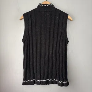 Wool Blend Sweater Vest Size Medium Black Ribbed Knit Cabincore Heritage Country thumbnail 3