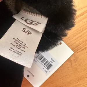 UGG Black Leather Gloves with Fur Trim thumbnail 3