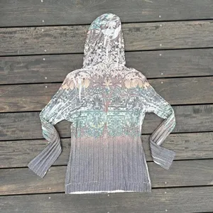Y2K Brown/Green One World Ribbed Thin Sweatshirt Hoodie Earth Tones thumbnail 6