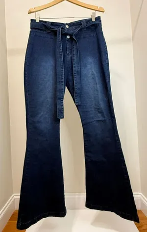 Pantete Curvy Flare Jeans With Belt Dark Wash SzXL /34 thumbnail 1