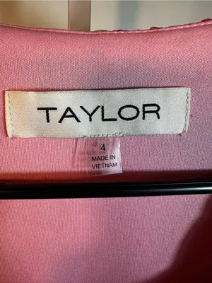 P376. Taylor Pink Floral Wrap Dress with Green Leaf Accents thumbnail 2