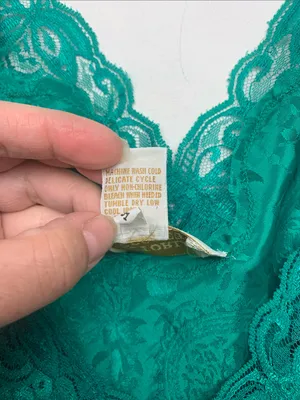Victorias Secret size medium green paisley Lace Trim Teal Camisole Slip vintage thumbnail 7
