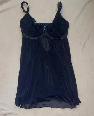 Parfait Black lace lingerie babydoll lingerie rhinestone chemise goth sexy M thumbnail 1