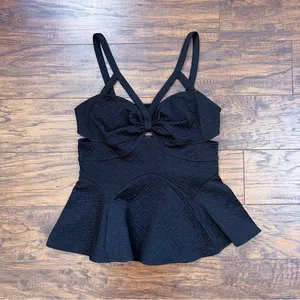 Free People • Royalty Peplum Top black quilted jacquard knit strappy tank cutout thumbnail 2