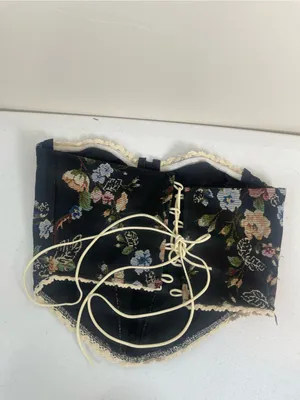 Floral Lace-Trim Black Corset Cami thumbnail 3