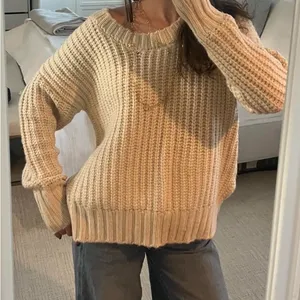 Aerie Cream Chunky Knit Crew Neck Sweater XS Oversized thumbnail 12