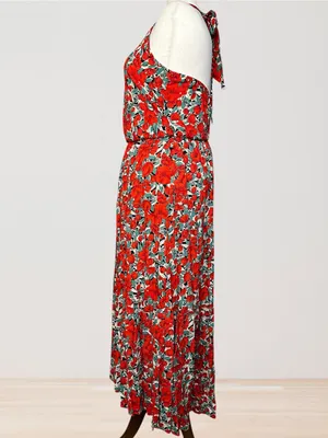 Red Floral Halter Midi Dress Size XXL thumbnail 6