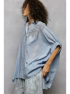 POL Button Down Embroidered‎ Floral High-Low Hem Shirt thumbnail 3
