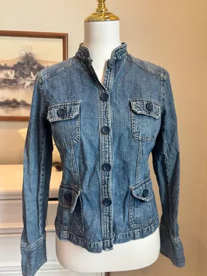 Denim Utility Jacket Vintage Y2K Military Blue Cotton Mossimo Trucker Coat S thumbnail 1