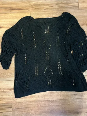 Open-Knit Scoop Neck Sweater in Black thumbnail 5
