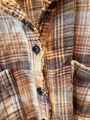 Urban Outfitters Plaid Flannel Shirt Oversized Mixed Media Brown S thumbnail 10