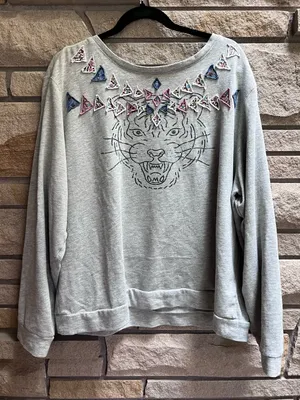 Anthropologie Luna Mercantile Co. Tiger Graphic Sweatshirt Grey XL thumbnail 3