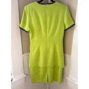 Vintage Talbots Chartreuse Lime Mod Drop Waist Dress Navy Trim Size 10 USA thumbnail 3