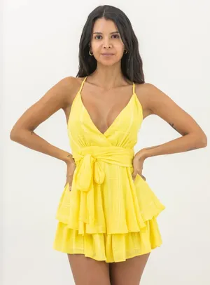 Yellow Sleeveless Wrap Dress Size M thumbnail 1