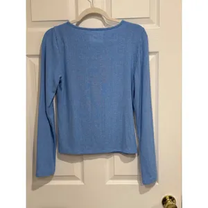 American‎ Eagle Blue Pointelle Ribbed Square Neck Long Sleeve Top Large thumbnail 4