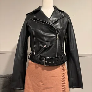 Zara Black Faux Leather Moto Jacket thumbnail 5
