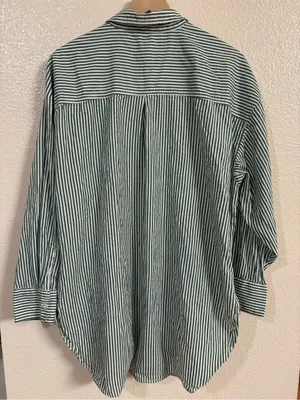 MAEVE 100% Cotton Bennet Stripe Buttondown Shirt in green and white thumbnail 4