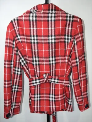 Last Kiss Red Black Plaid Belted Jacket Button Front Sz XL thumbnail 2