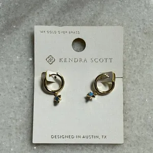 Kendra Scott Kayla Huggie Gold Hoop Earrings Blue Star Charm New thumbnail 2