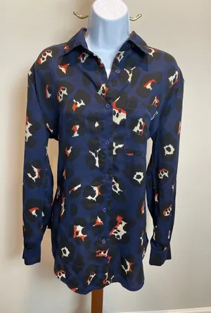 Nasty Gal Chiffon Button Up Shirt Size 4 Blue Abstract Design Collar thumbnail 1