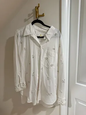 Anthropologie Maeve Pearl Embellished Shirt thumbnail 5