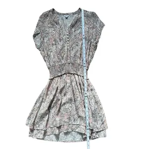 Rails Karla Watercolor‎ Snakeskin Pink Smocked Tiered Dress Sz S thumbnail 9