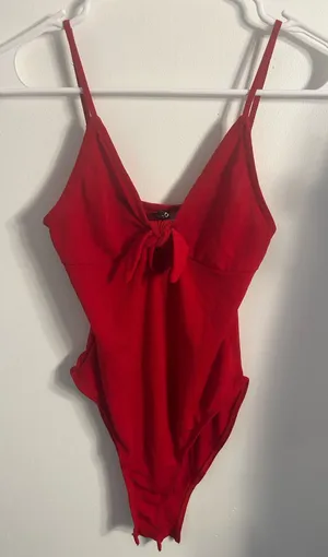 H&M Red Front Tie Knot Bodysuit thumbnail 1