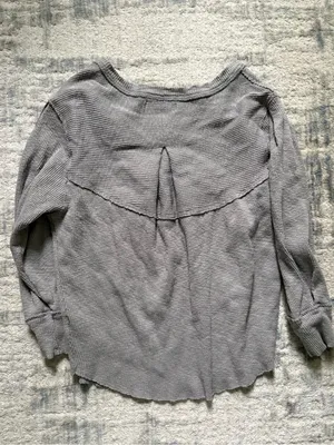 Free People Long Sleeve Waffle Knit Top in Gray thumbnail 2