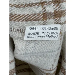 Plaid Shacket Women Medium Tan Oversized Flannel Button Up Shirt Neutral Cozy thumbnail 7