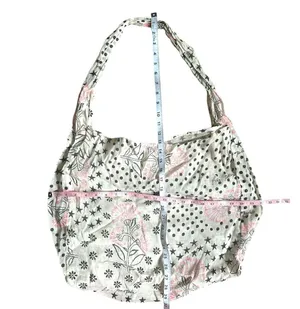 Free People Reusable Tote Bag Pink Floral Woven Cotton Boho Granola Vegan thumbnail 4