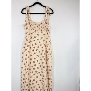 ZARA Womens Dress Beige Maxi Floral Ditsy Tank Smocked Linen Slit A Line Large thumbnail 10