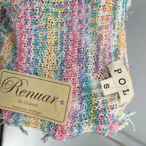POL Rainbow Stripe Distressed Knit Sweater‎ Womens Small Lightweight Boho Fringe thumbnail 4