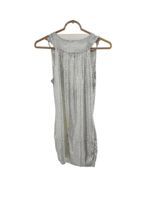 Lipstick Silver Sequin White Sleeveless banded Top ring detail L draped neck Y2K thumbnail 2